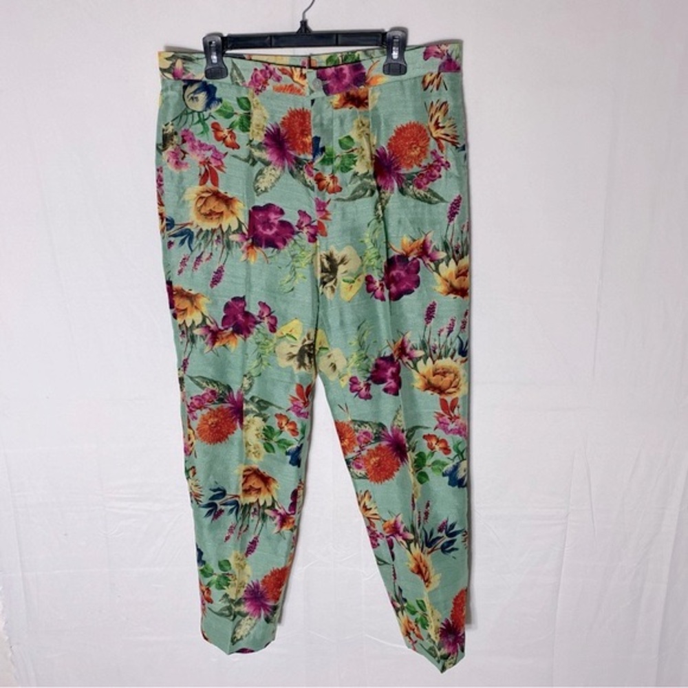 Vintage Handmade Green Pink Floral Trouser Pants 34 Cottagecore Grandmacore